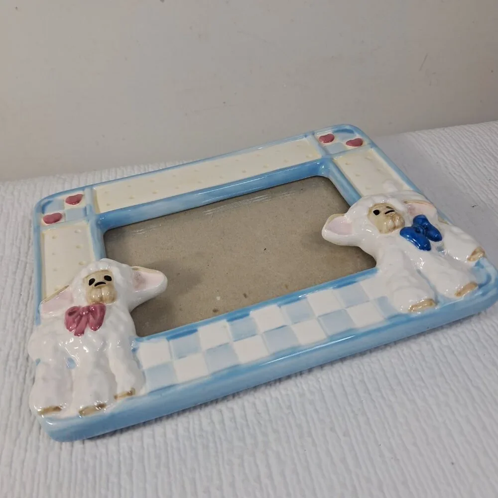 Daisy Kingdom picture frame sheep‎ lamb ceramic baby photo TerraGrafics Vintage